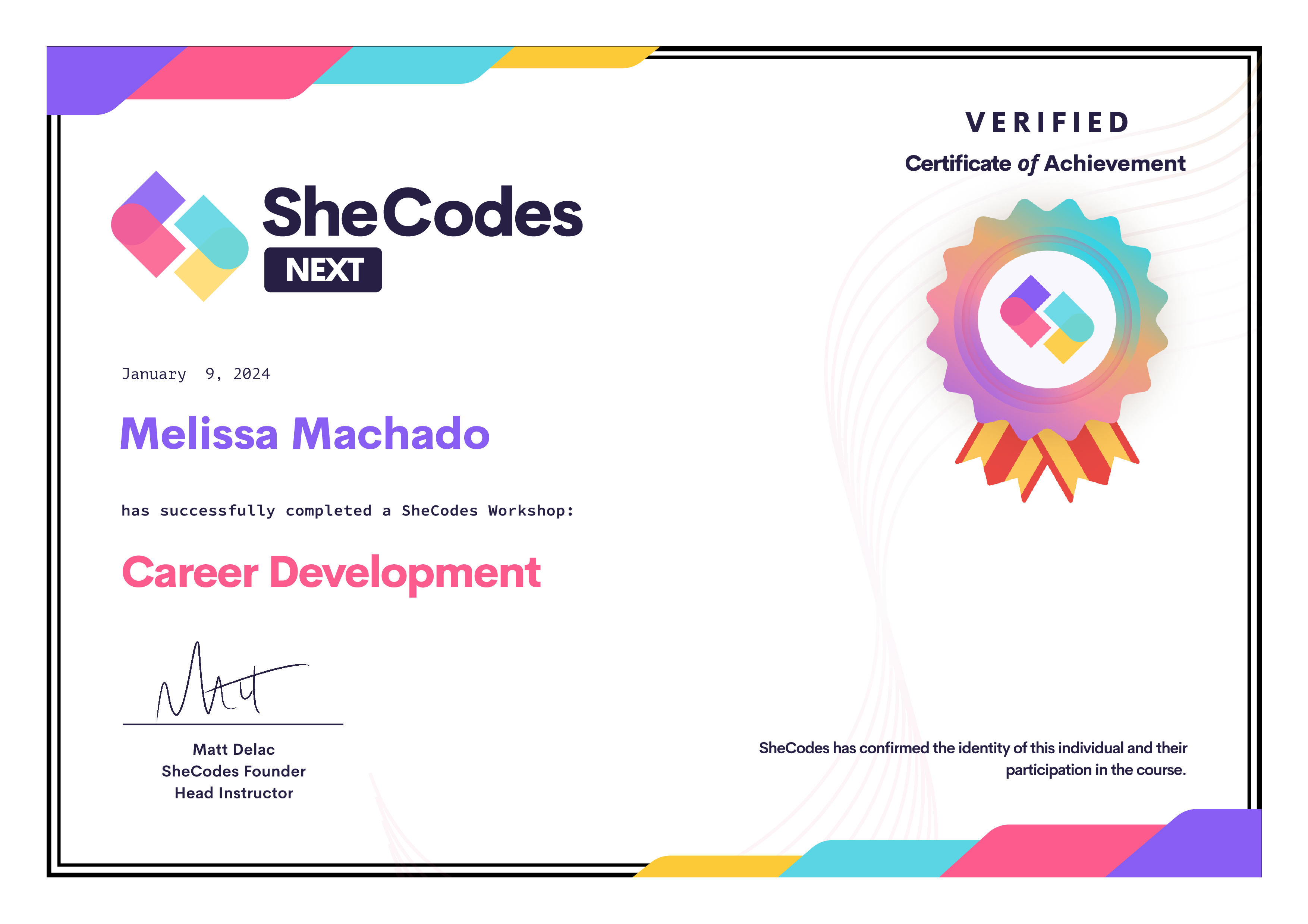 SheCodes Next Certificate